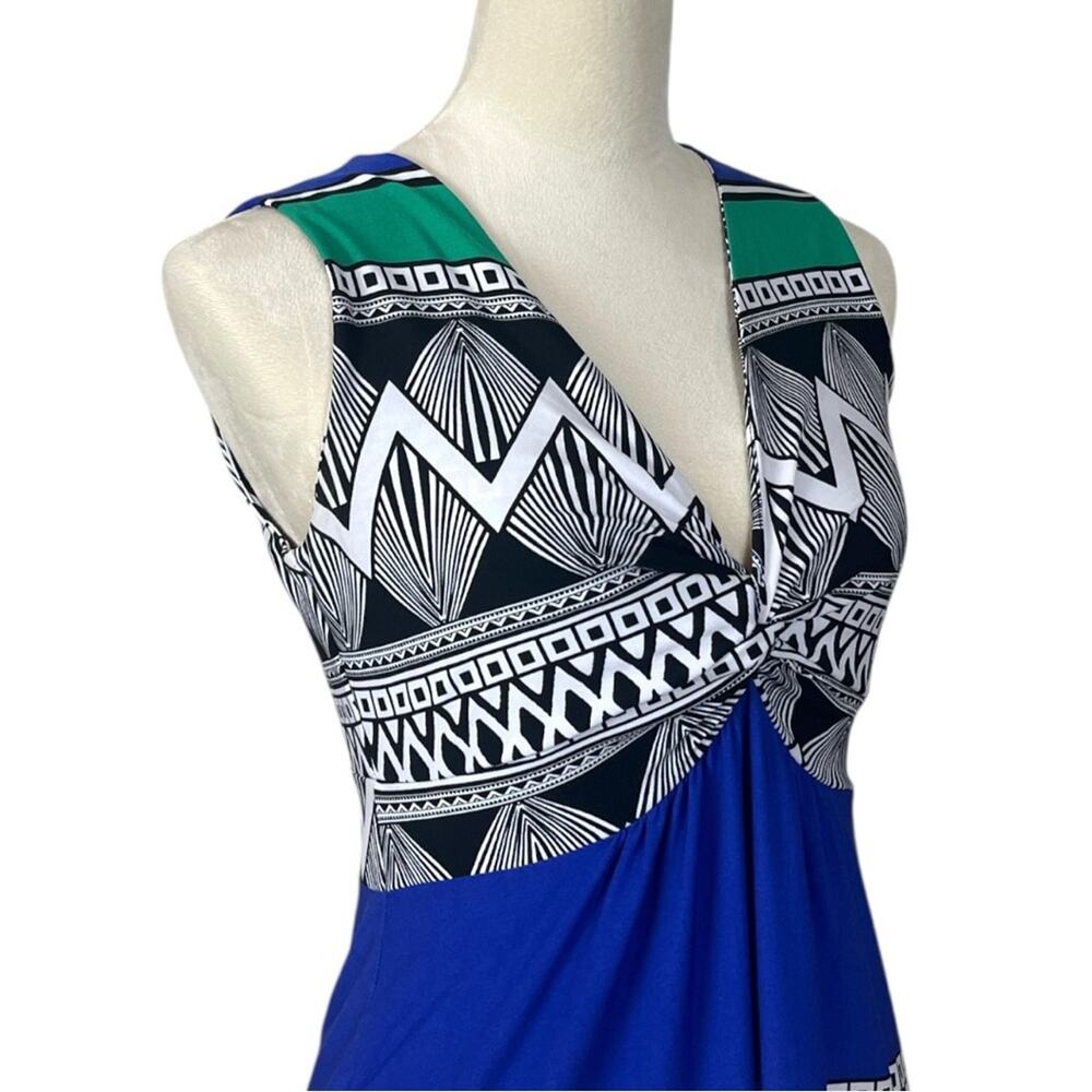Chico’s Size 0 Blue Green Geometric Twist Front Stretch Maxi Dress XS Jersey - Picture 7 of 11